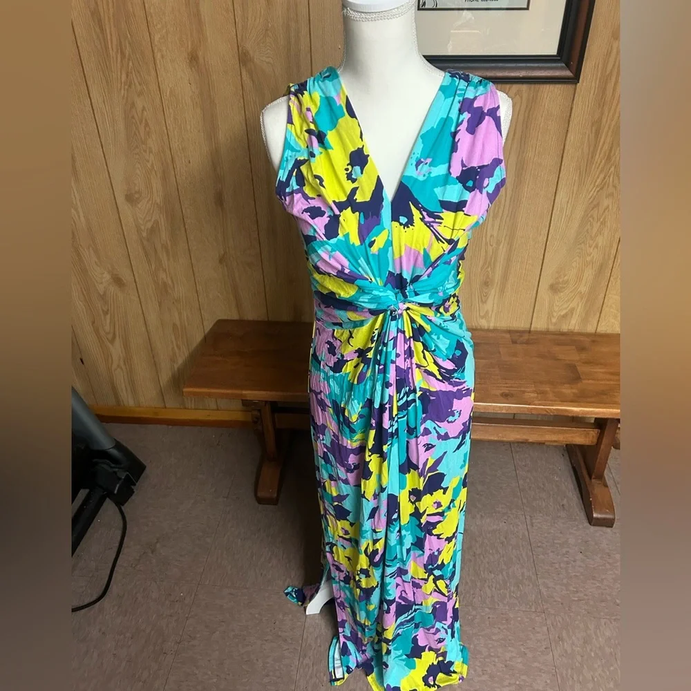 IMAN Blue Global Chic Floral Twist Front Maxi Dress Size M - Picture 2 of 11